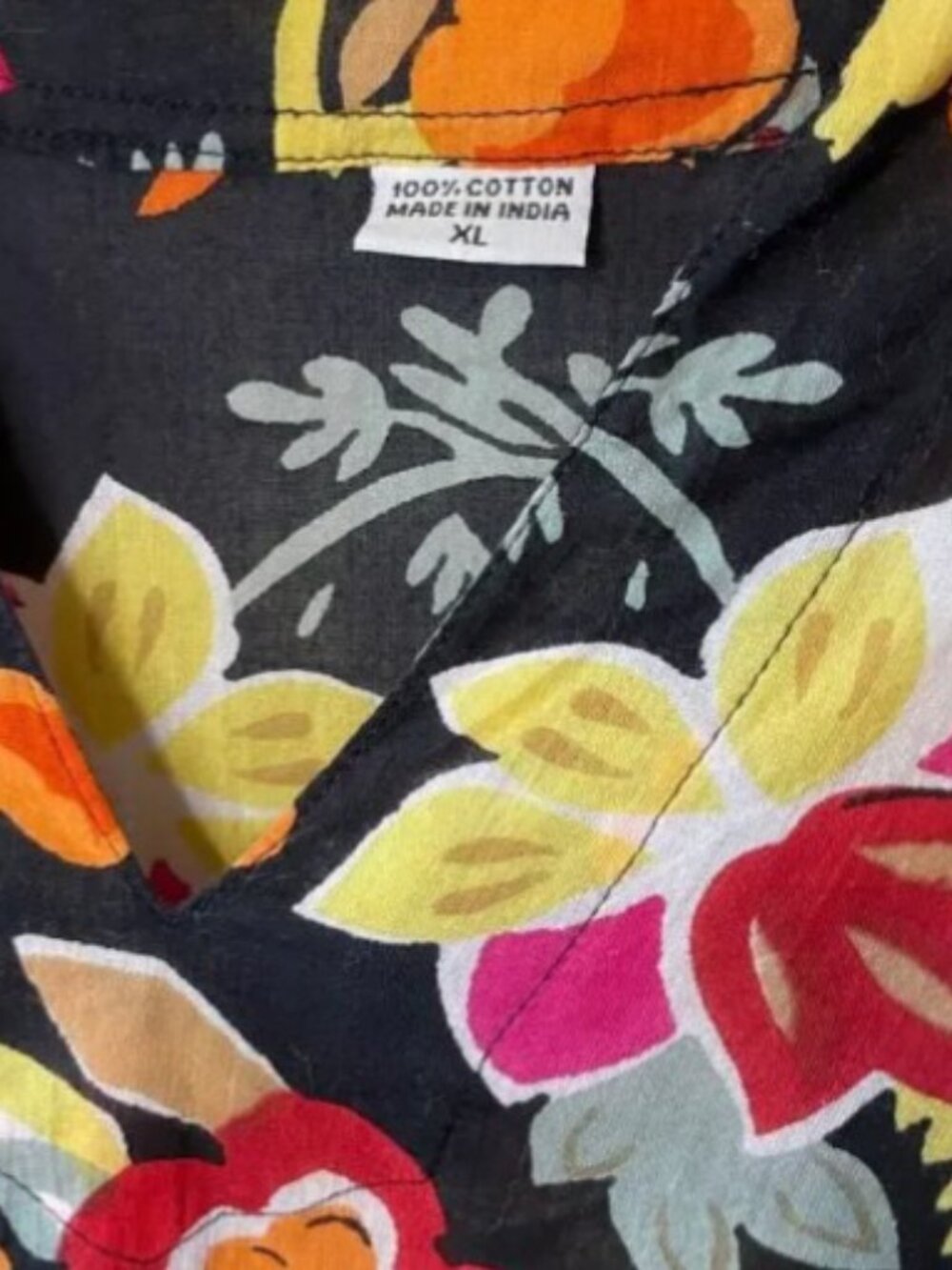 XL Boho Floral Scoop Neck 100% Cotton Tunic Cover Up - Picture 3 of 7